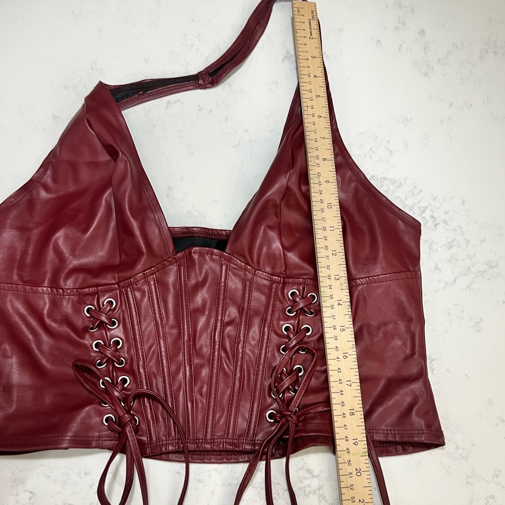 SHEIN Burgundy Lace-Up Corset Top - Picture 9 of 11